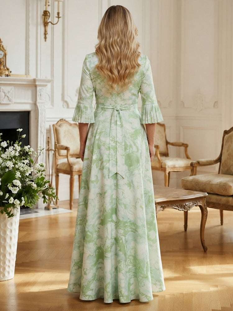 Jacquard A-Line V Neck Long Mother of the Bride Dresses with Pleats