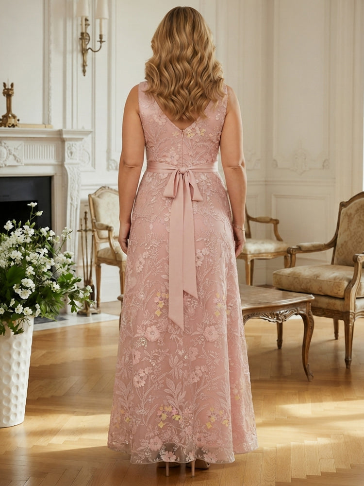 Tulle A-Line V Neck Plus Size Mother of the Bride Dresses with Sequin Embroidery
