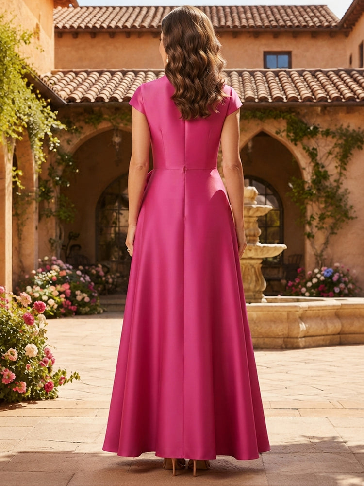 Satin A-Line V Neck Long Mother of the Bride Dresses with 3D Flowers