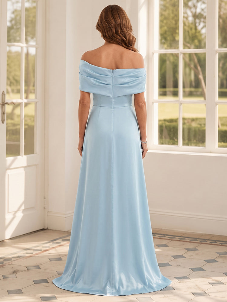 Satin Sheath Off the Shoulder Long Mother of the Bride Dresses with Sequin Embroidery