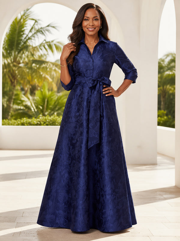 Jacquard A-Line V Neck Long Mother of the Bride Dresses with Pleats