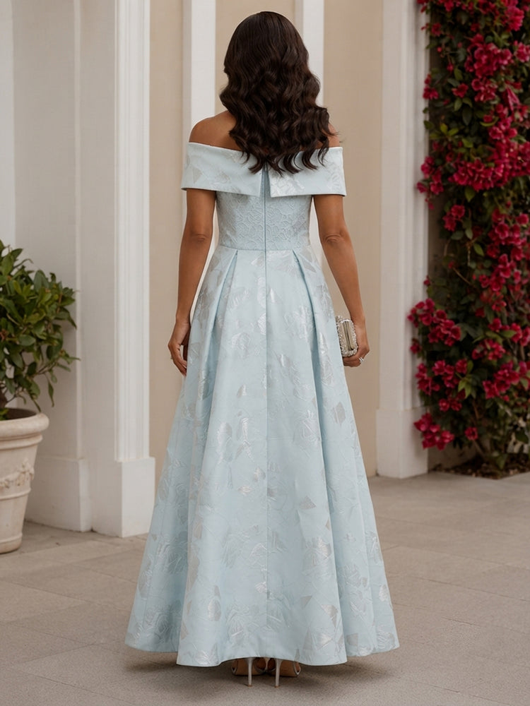 Jacquard A-Line Off the Shoulder Long Mother of the Bride Dresses with Pleats