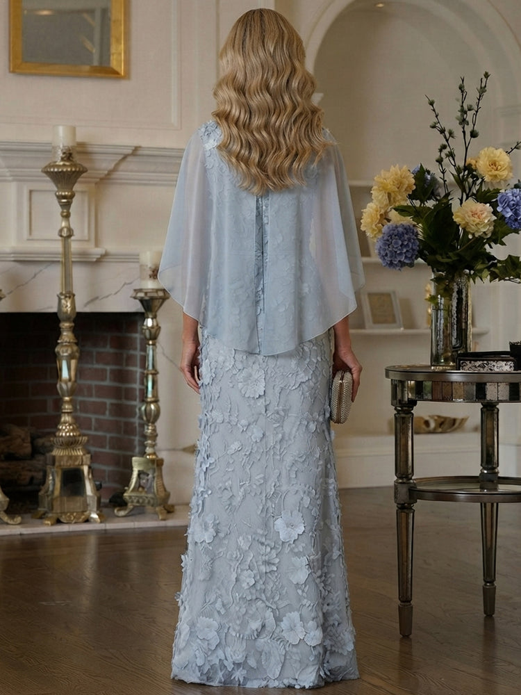 Tulle Mermaid Scoop Neck Long Mother of the Bride Dresses with 3D Flowers