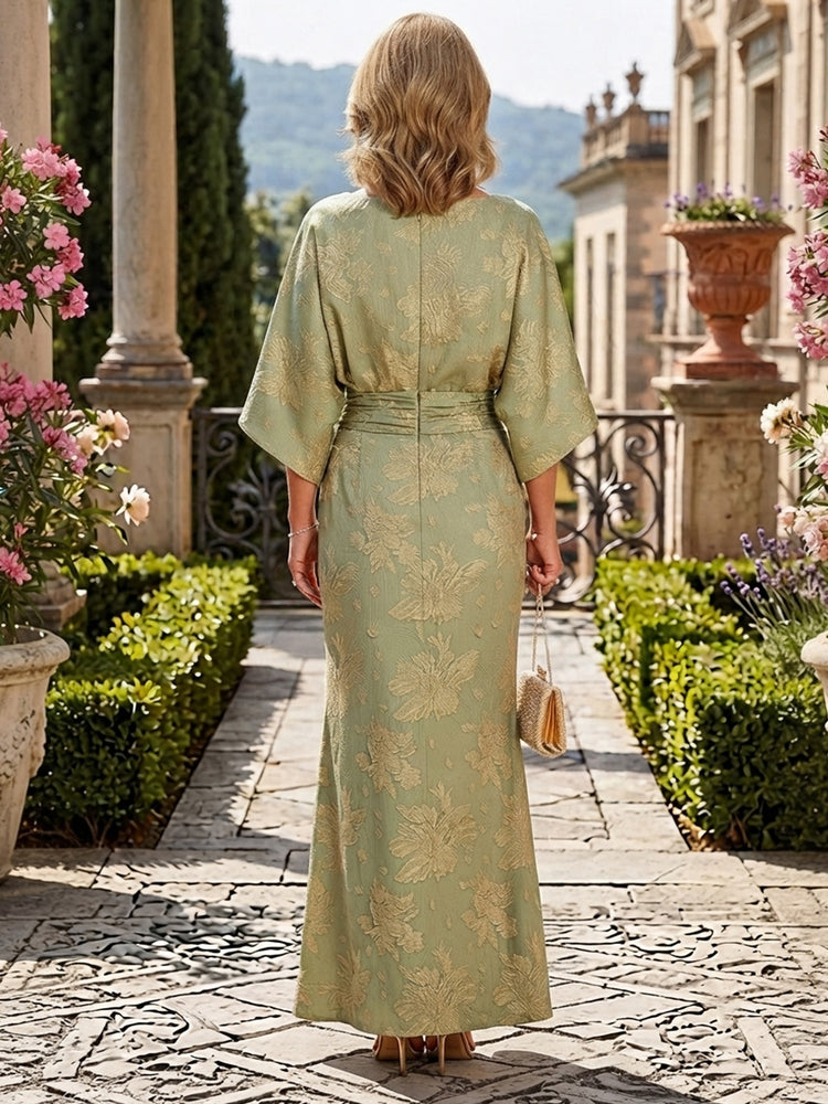 Jacquard Mermaid Boat Neck  Long Mother of the Bride Dresses with Pocket