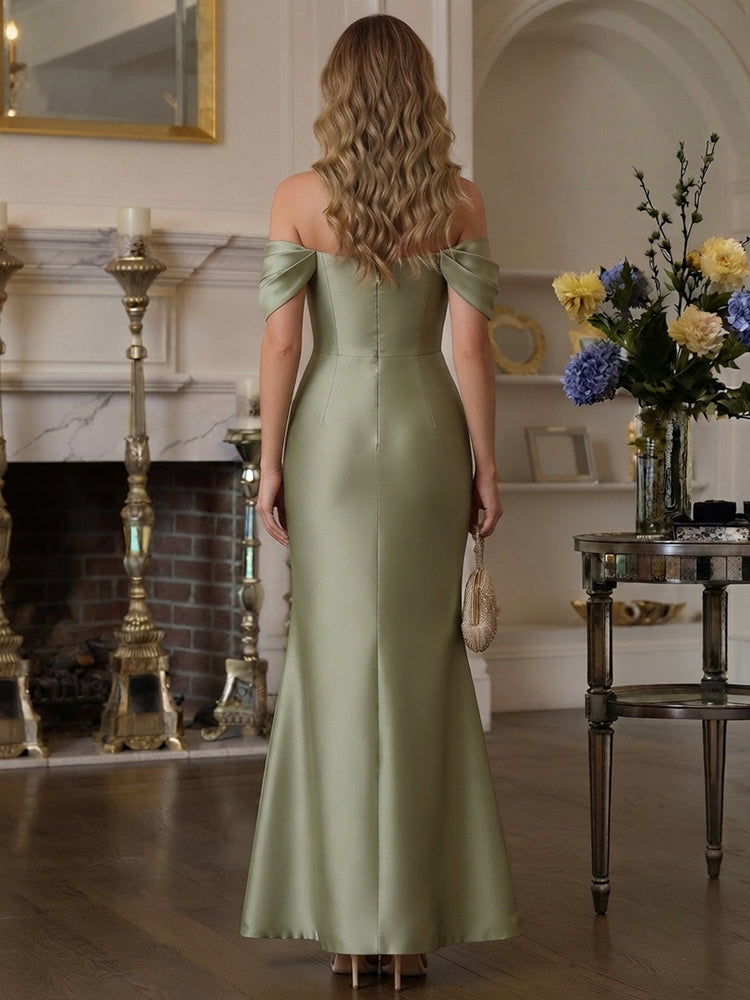 Satin Mermaid Off the Shoulder Long Mother of the Bride Dresses with 3D Flowers