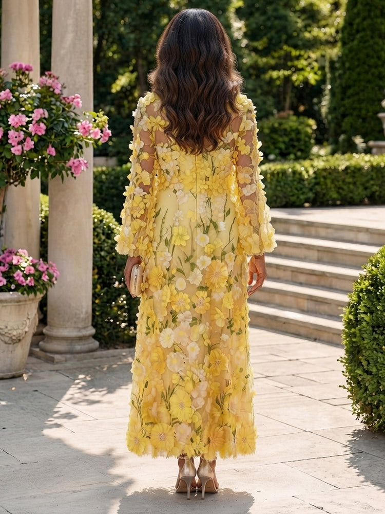 Tulle A-Line Jewel Neck Long Mother of the Bride Dresses with 3D Flowers