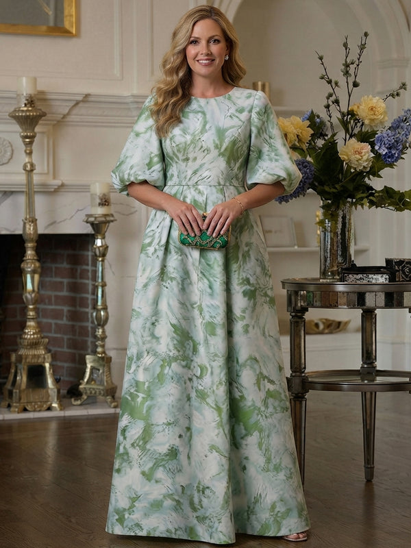 Jacquard A-Line Scoop Neck Long Mother of the Bride Dresses with Pleats