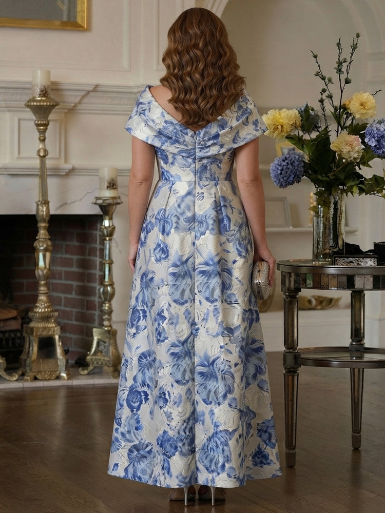 Jacquard A-Line Off the Shoulder Long Mother of the Bride Dresses with Pleats