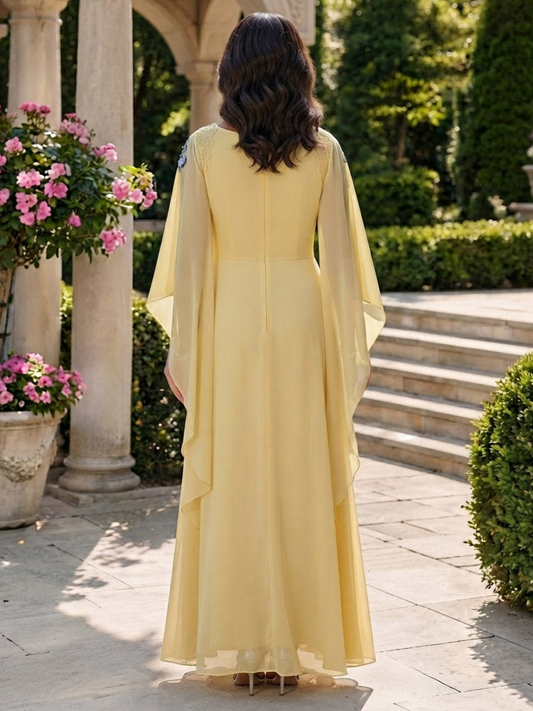 Chiffon A-Line Scoop Neck Long Mother of the Bride Dresses with Floral Embroidery