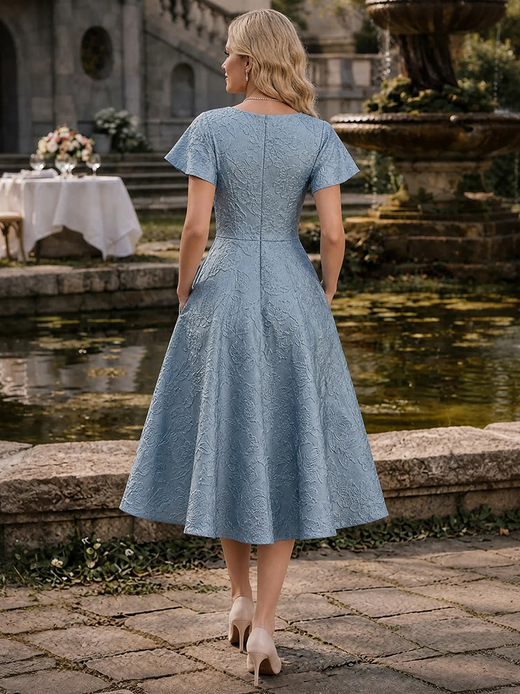 Jacquard A-Line V Neck Long Mother of the Bride Dresses with Pocket