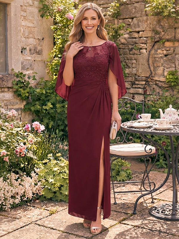 Chiffon Mermaid Boat Neck Long Mother of the Bride Dresses with Slit