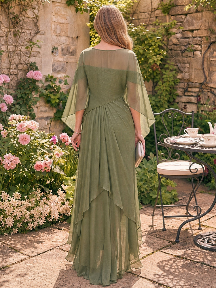Chiffon A-Line Boat Neck  Long Mother of the Bride Dresses with Ruffles