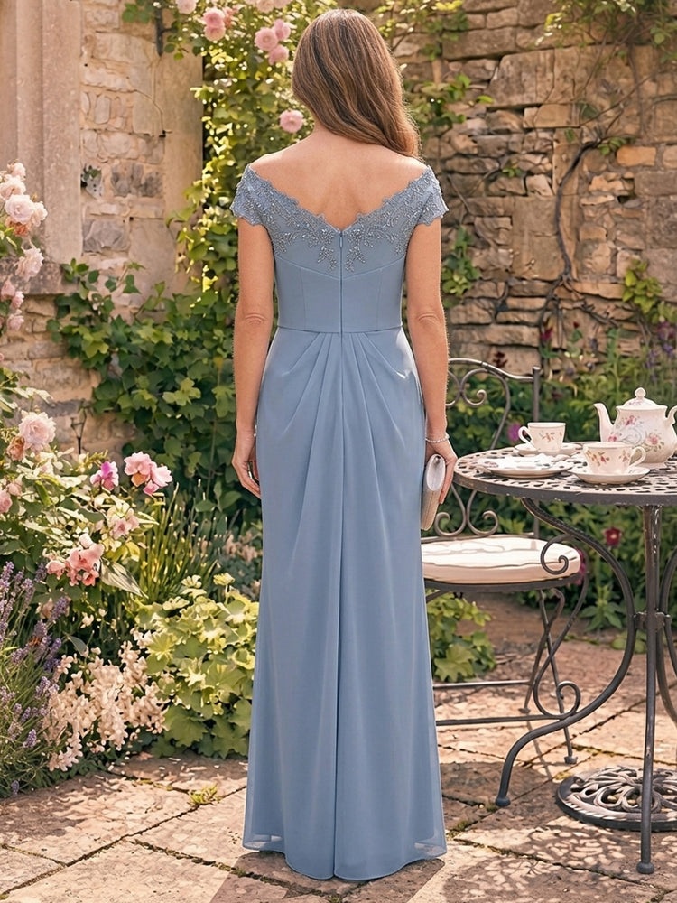 Chiffon Mermaid V Neck Long Mother of the Bride Dresses with Ruffles