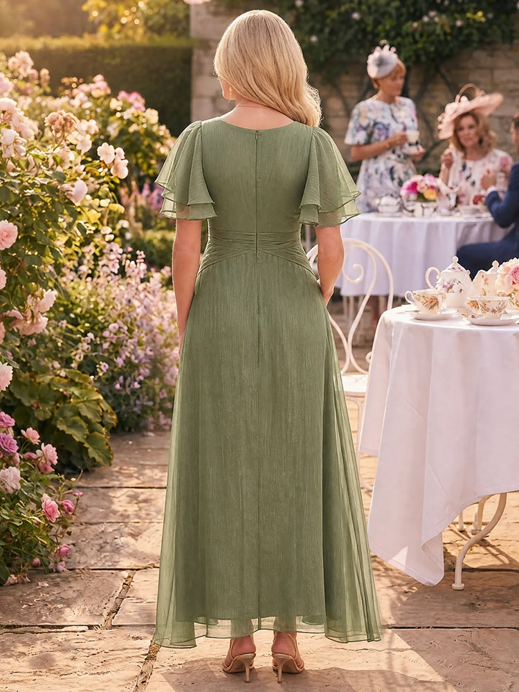 Chiffon A-Line Boat Neck Long Mother of the Bride Dresses with Pocket