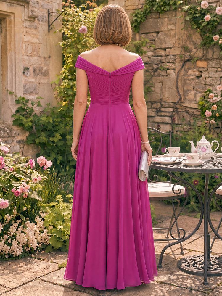 Chiffon A-Line Off the Shoulder Long Mother of the Bride Dresses with Ruffles