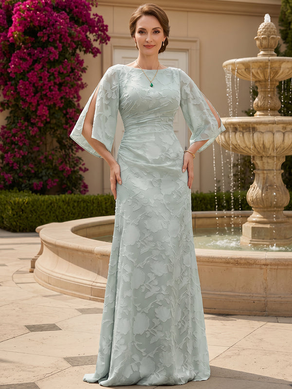 Jacquard Mermaid Boat Neck Long Mother of the Bride Dresses with Pleated