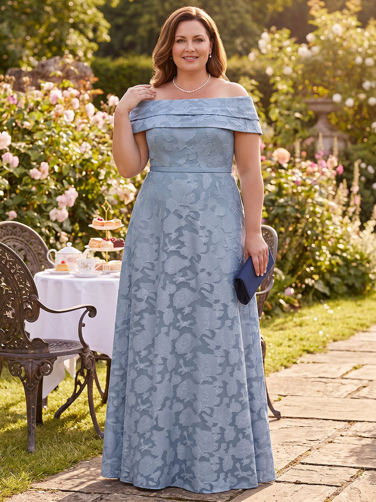 Jacquard A-Line Off the Shoulder Long Mother of the Bride Dresses with Pleated