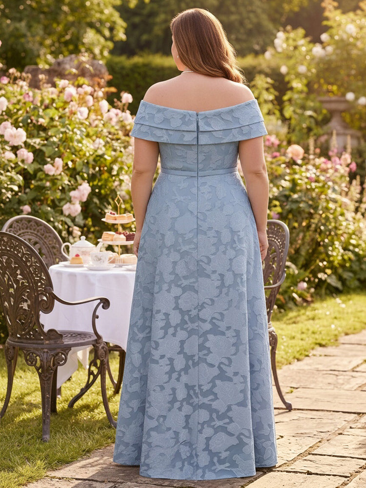 Jacquard A-Line Off the Shoulder Long Mother of the Bride Dresses with Pleated