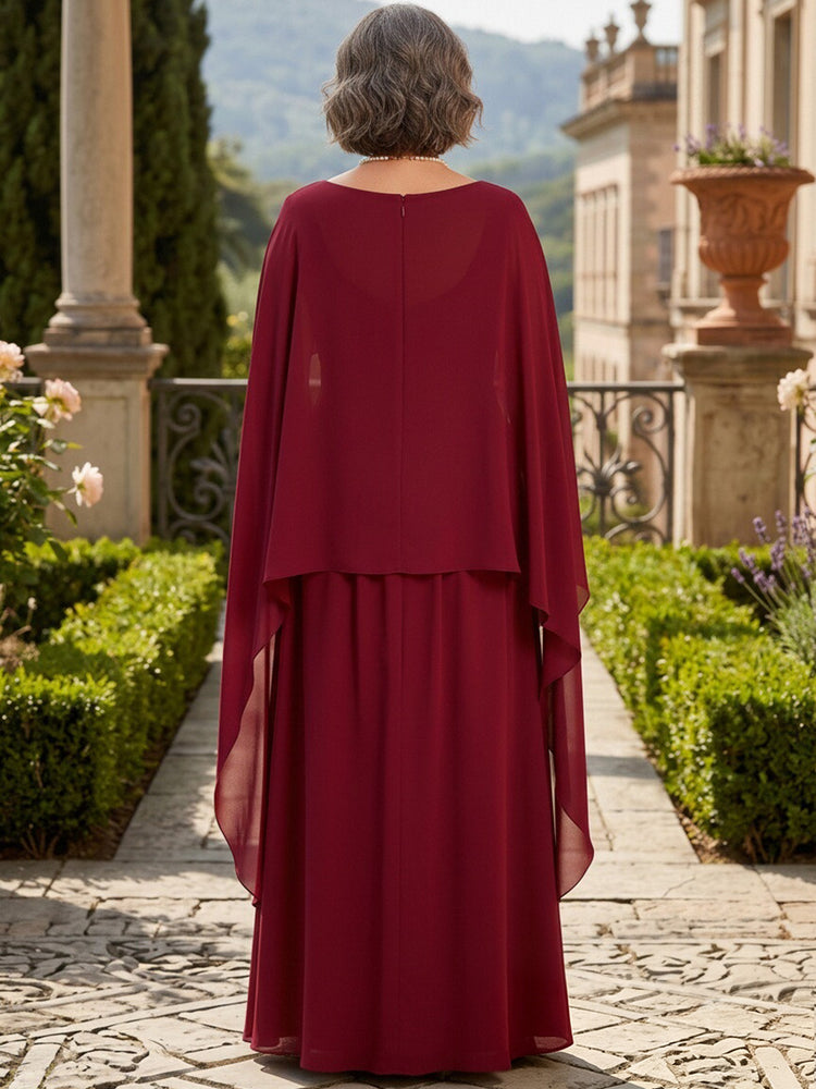 Chiffon A-Line Boat Neck Long Mother of the Bride Dresses with Lace Applique