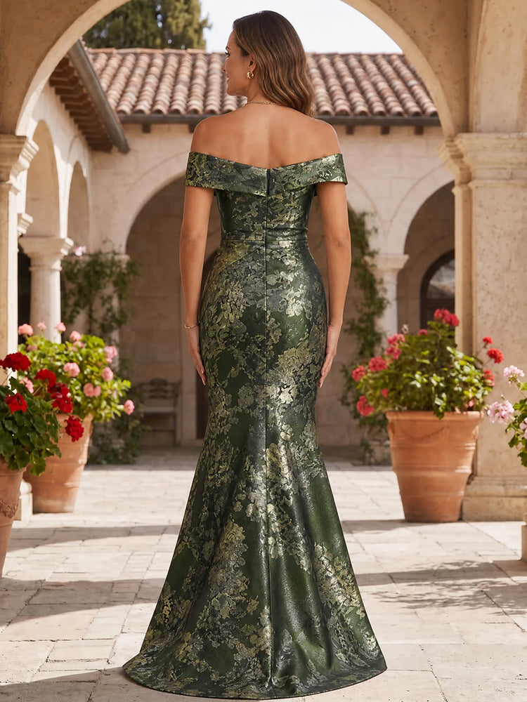 Jacquard Mermaid Off the Shoulder Long Mother of the Bride Dresses with Pleated
