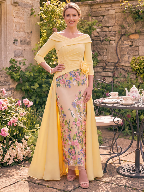 Satin Mermaid Off the Shoulder Long Mother of the Bride Dresses with Embroidery