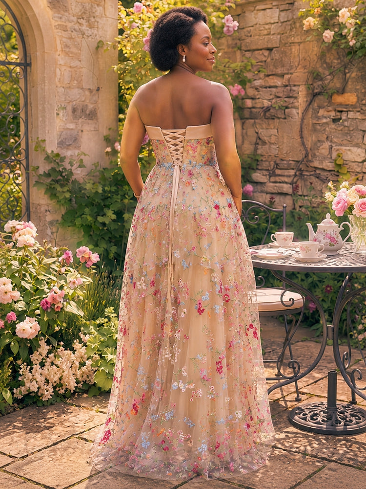Embroidery A-Line Strapless Long Mother of the Bride Dresses with Corset