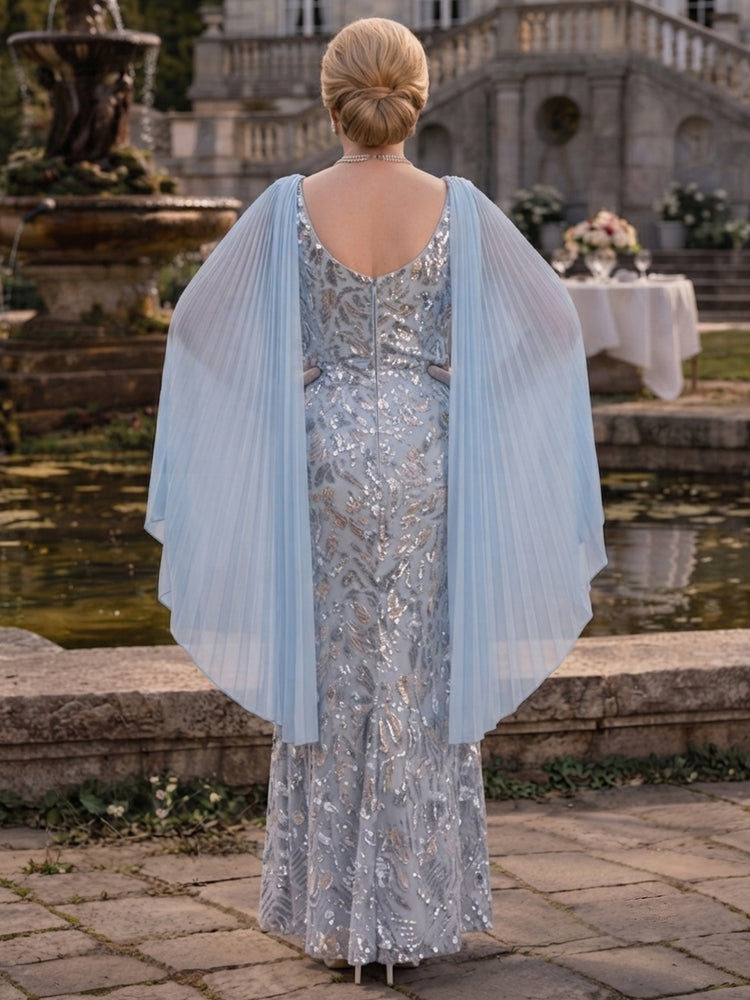 Sequin Mermaid Cowl Neck Long Mother of the Bride Dresses with Pleated
