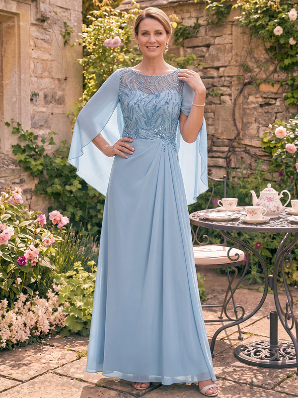 Chiffon Mermaid Boat Neck Long Mother of the Bride Dresses with Sequin