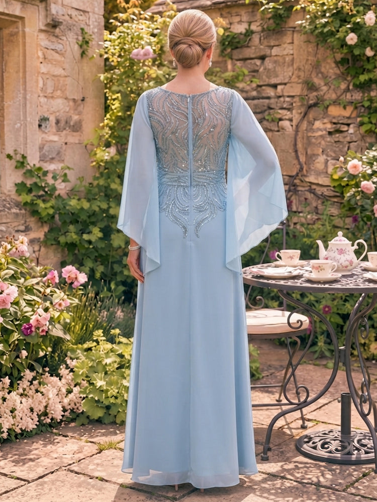 Chiffon Mermaid Boat Neck Long Mother of the Bride Dresses with Sequin