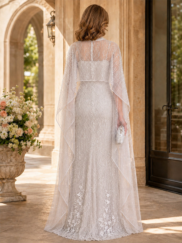 Sequin Mermaid High Neck Long Mother of the Bride Dresses with Slit