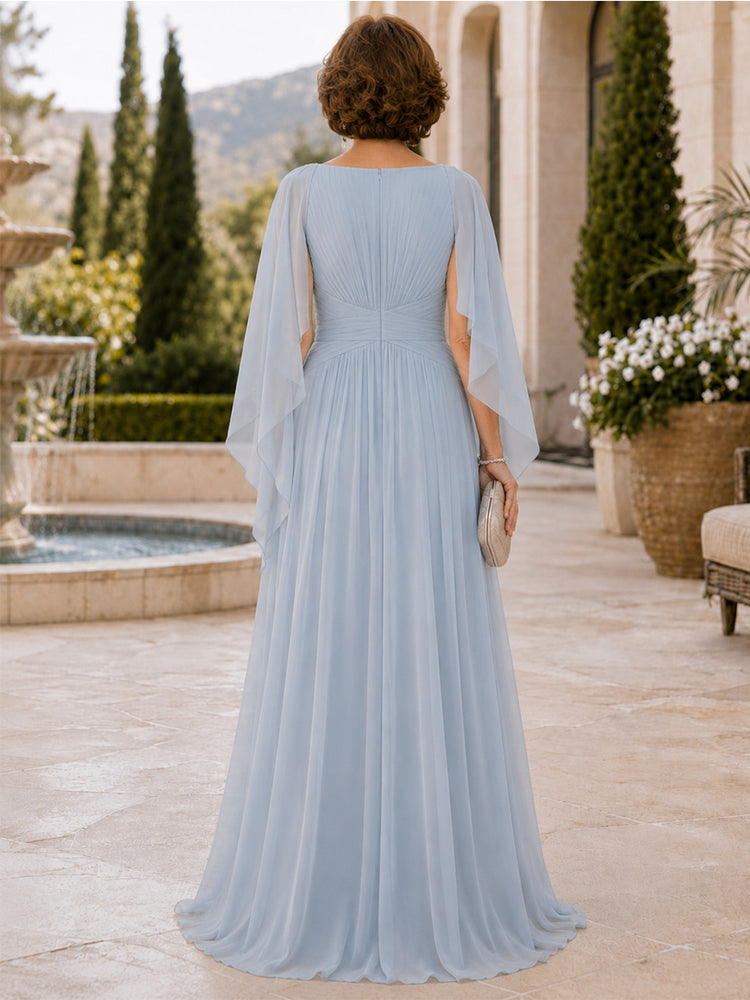 Chiffon A-Line V Neck Long Mother of the Bride Dresses with Pleated