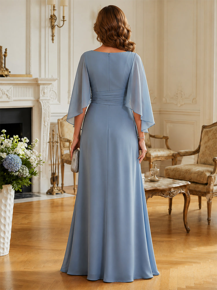Satin Mermaid Cowl Neck Long Mother of the Bride Dresses with Pleated