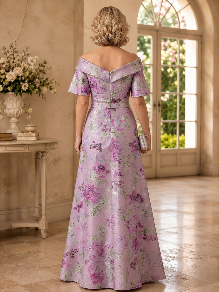 Satin Jacquard A-Line Cowl Neck Long Mother of the Bride Dresses with Ruffles
