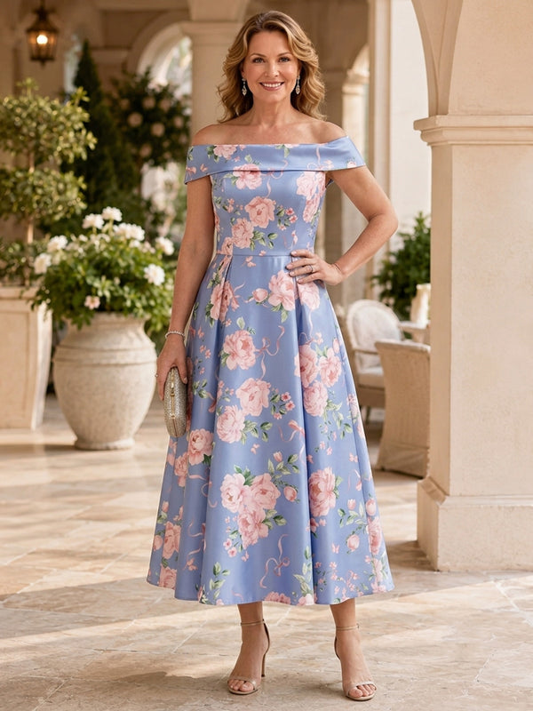 Jacquard A-Line Off the Shoulder Long Mother of the Bride Dresses with Pleated