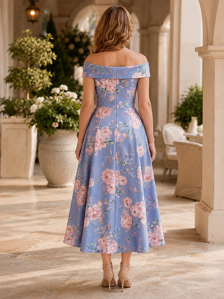 Jacquard A-Line Off the Shoulder Long Mother of the Bride Dresses with Pleated
