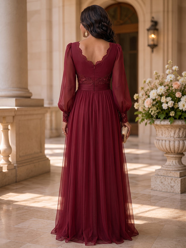 Chiffon A-Line V Neck Long Mother of the Bride Dresses with Pleated