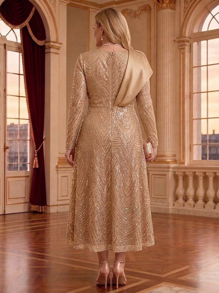 Sequin A-Line V Neck Long Mother of the Bride Dresses with Ruffles