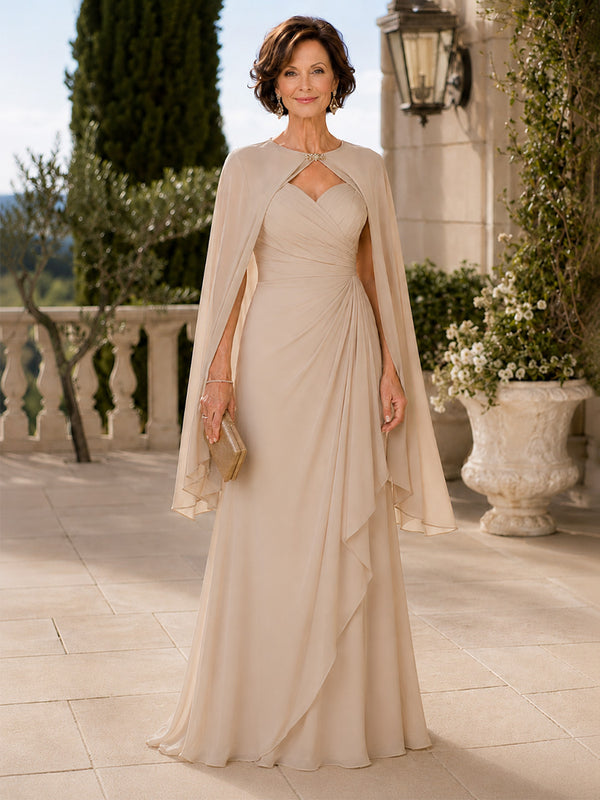Chiffon A-Line Scoop Neck Long Mother of the Bride Dresses with Ruffles