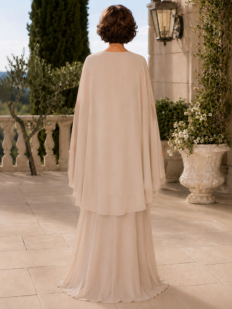 Chiffon A-Line Scoop Neck Long Mother of the Bride Dresses with Ruffles