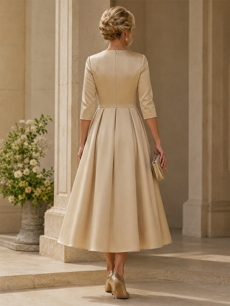 Satin A-Line V Neck Long Mother of the Bride Dresses with Pocket