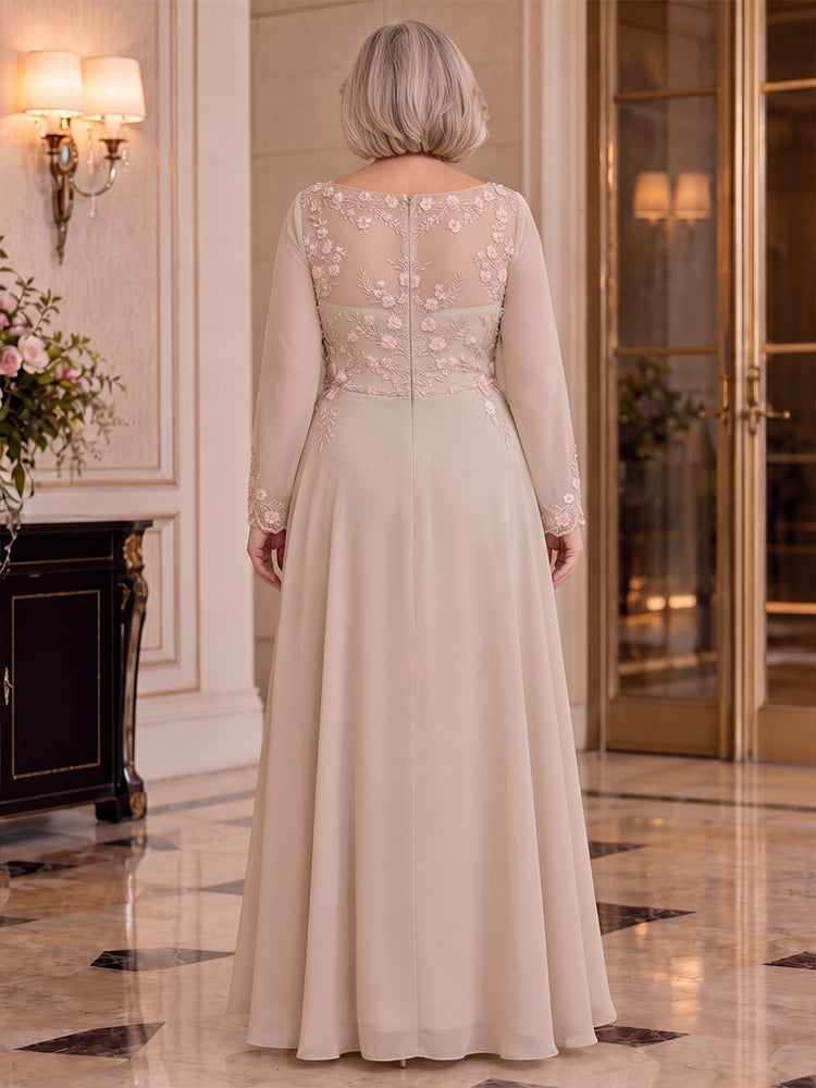 Chiffon A-Line Boat Neck Plus Size Mother of the Bride Dresses with Floral Embroidery