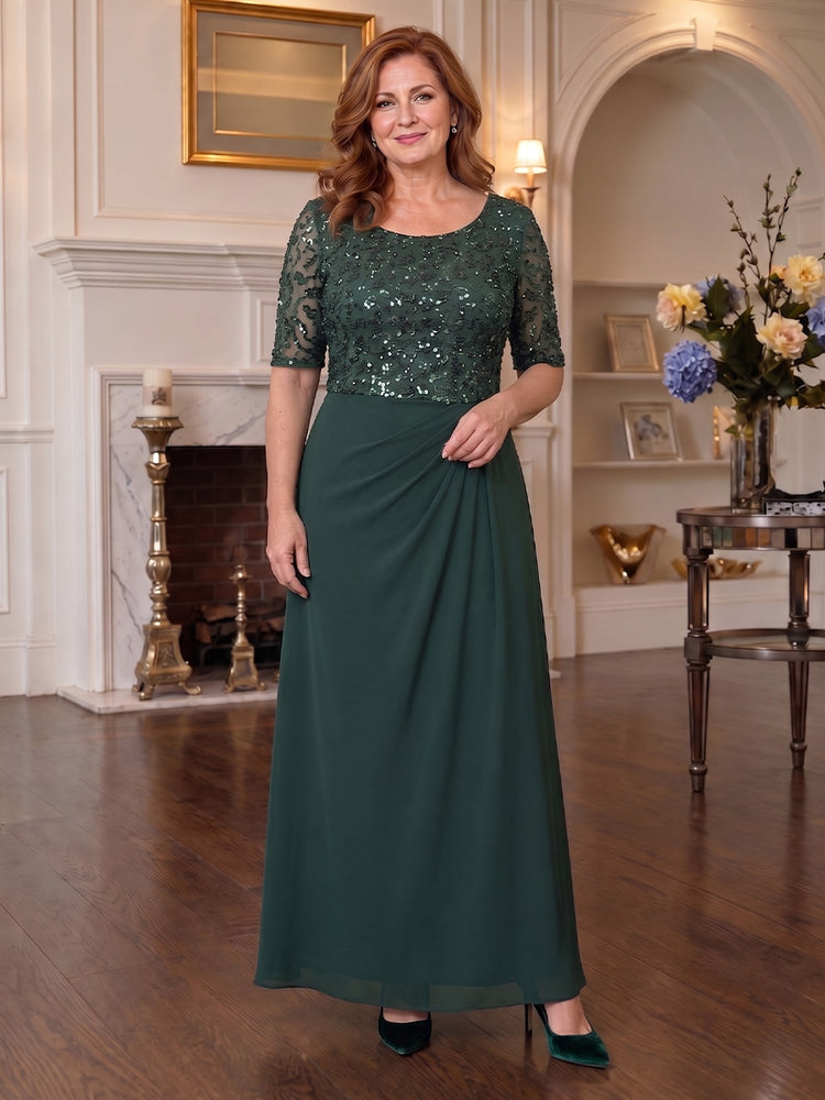 Chiffon A-Line Scoop Neck Midi Mother of the Bride Dresses with Sequin