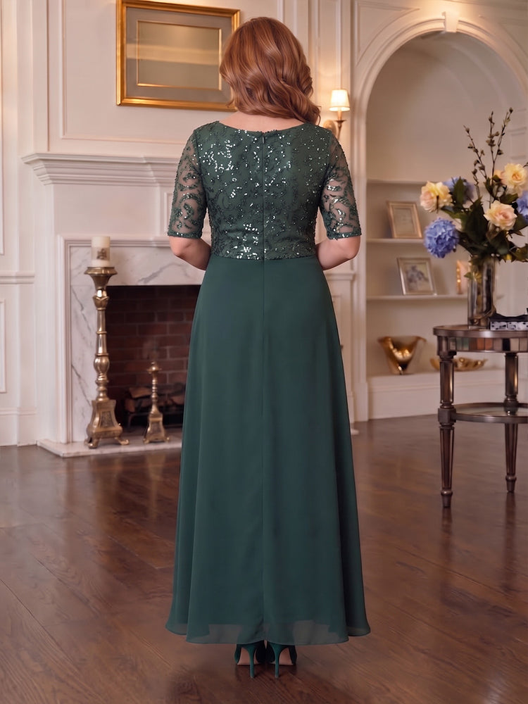 Chiffon A-Line Scoop Neck Midi Mother of the Bride Dresses with Sequin