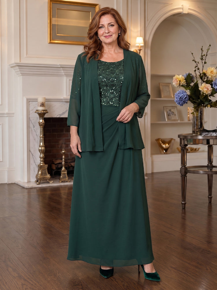 Chiffon A-Line Scoop Neck Midi Mother of the Bride Dresses with Sequin