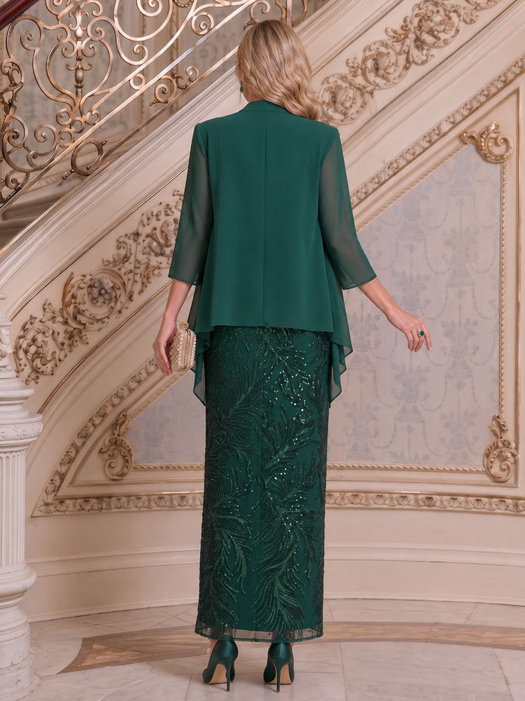 Sequin A-Line Scoop Neck Midi Mother of the Bride Dresses with Jacket