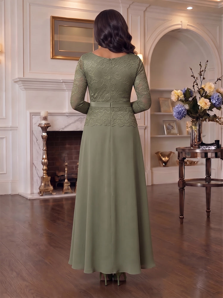 Satin A-Line Cowl Neck Midi Mother of the Bride Dresses with Lace Applique