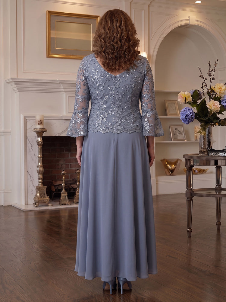 Chiffon A-Line V Neck Midi Mother of the Bride Dresses with Sequin Embroidery