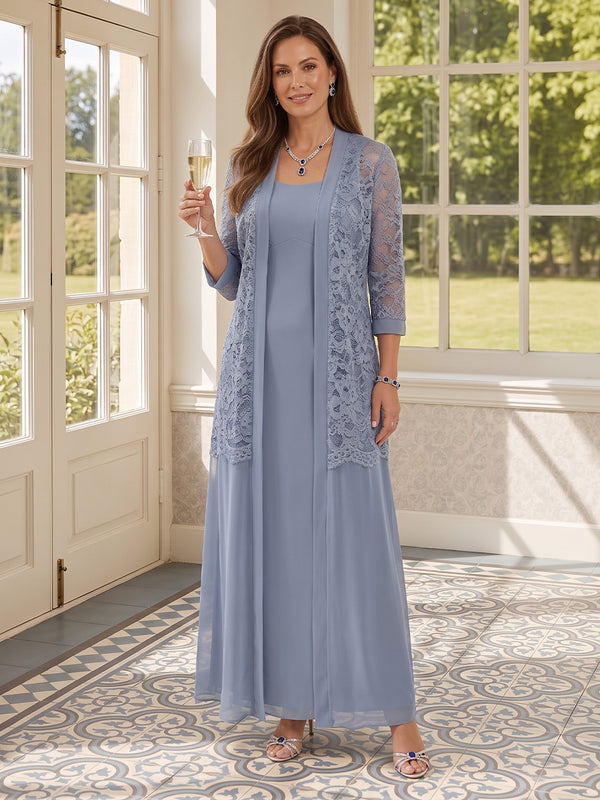 Chiffon A-Line Square Neck Long Mother of the Bride Dresses with Jacket