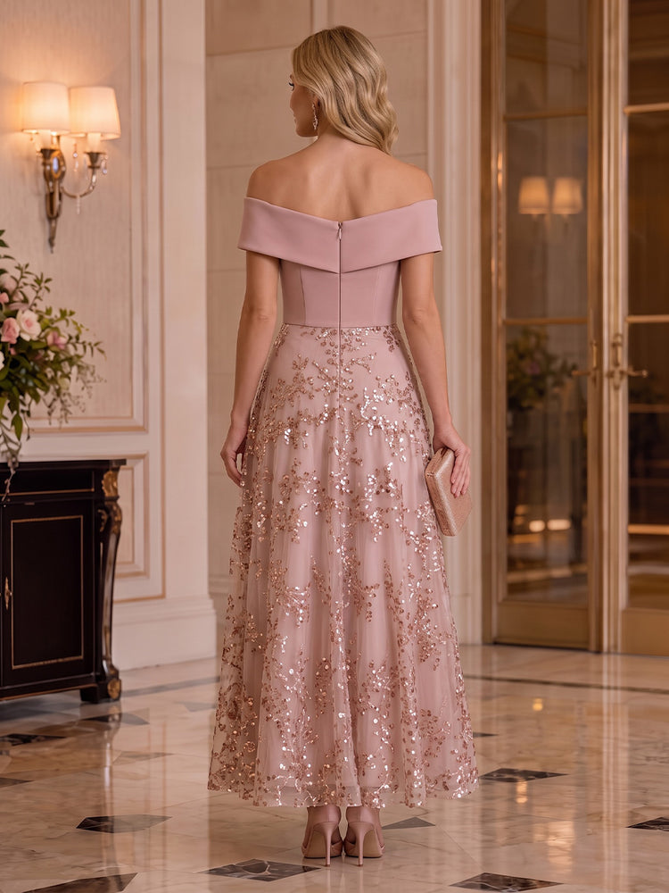 Tulle A-Line Off the Shoulder Mini Mother of the Bride Dresses with Sequin Applique
