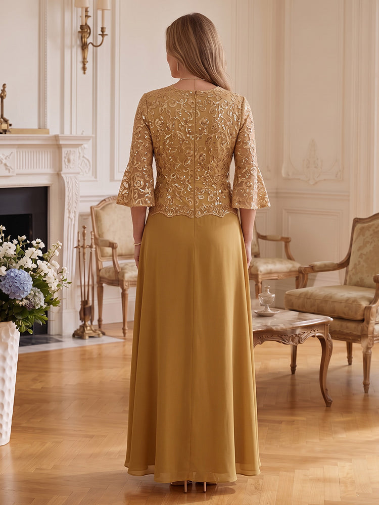 Chiffon A-Line Square Neck Long Mother of the Bride Dresses with Sequin Applique
